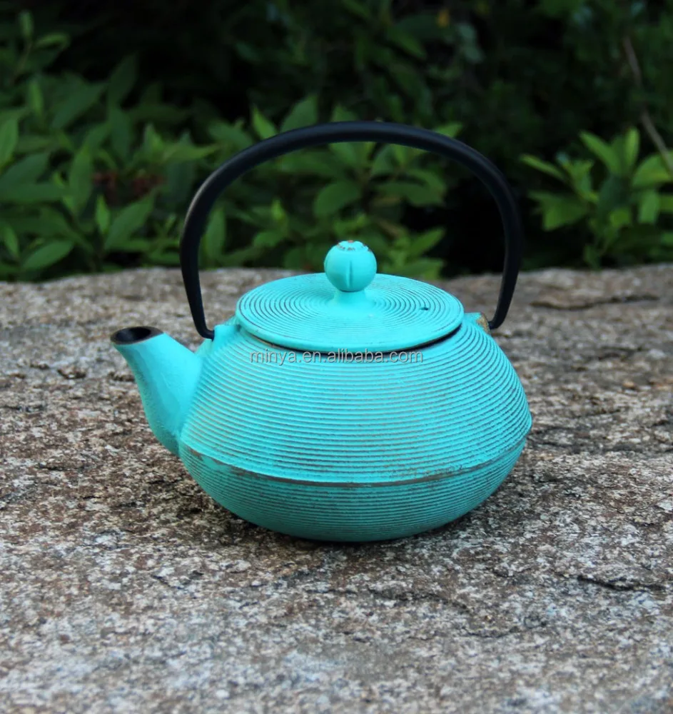 
colored enamel antique japanese cast iron teapot tea kettle 