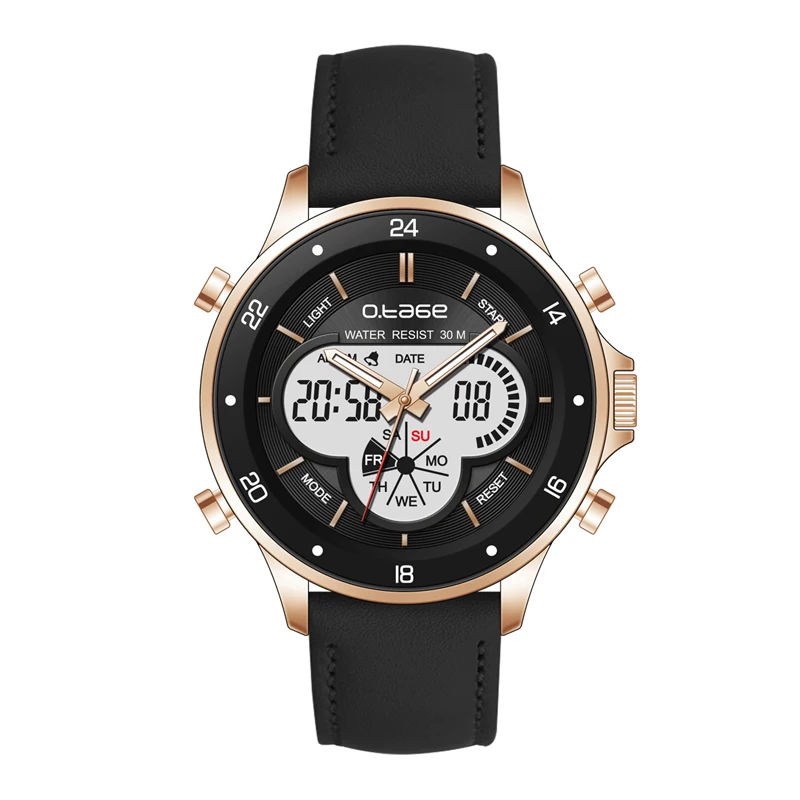 genuine  leather strap alloy wrist watch big face metal analog digital watch