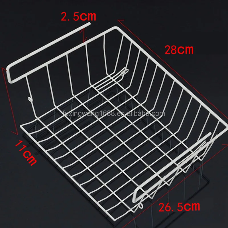 Metal Hanging Basket Under Shelf Basket Storage Holder Hanging Drawer Organizer Basket Wrap Rack White