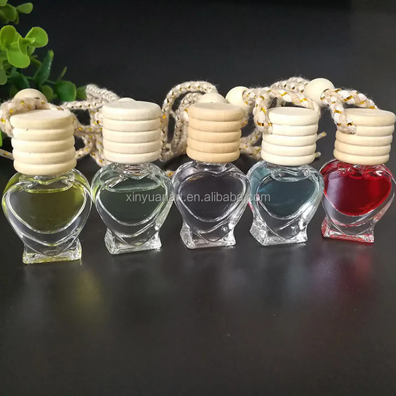 5ml Clear Heart Shape Hanging Glass Vials For Fragrance Perfume Bottle diffuser With Wooden Cap