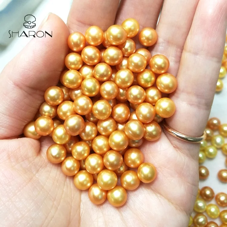 
Wholesale 6-7mm Cultured Natural Freshwater Round South Sea Gold Loose Pearl For Jewelry Making 