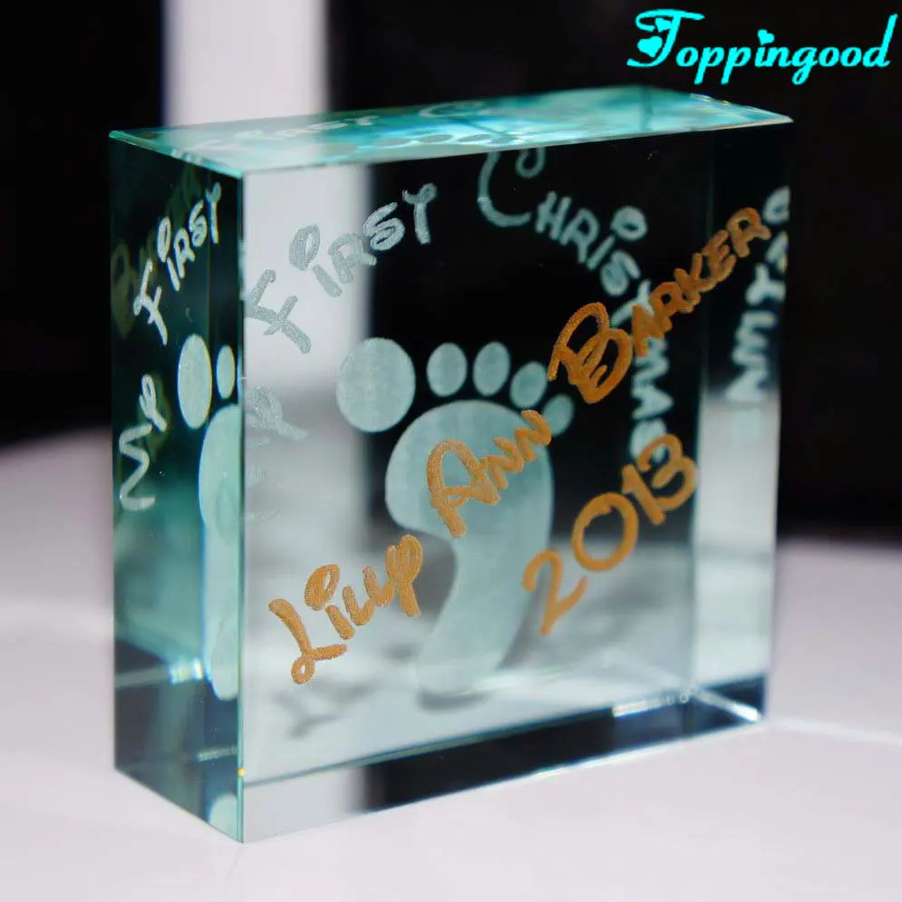 Pink Cross On Your Christening Crystal Block For Boy Church Souvenir