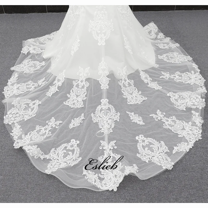 Eslieb 2019 SJ048 Charming Mermaid Long Sleeve Tulle Lace Appliques Vintage Wedding Dress With Scalloped Muslim Wedding Dress