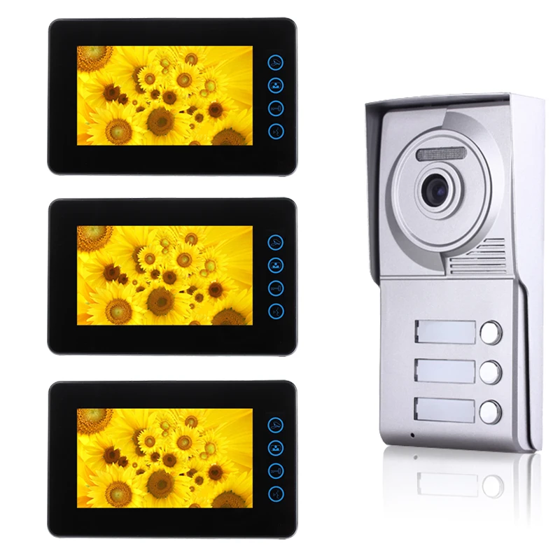 2 wire multi apartments video intercoms with 3 buttons for 3 family video door phone