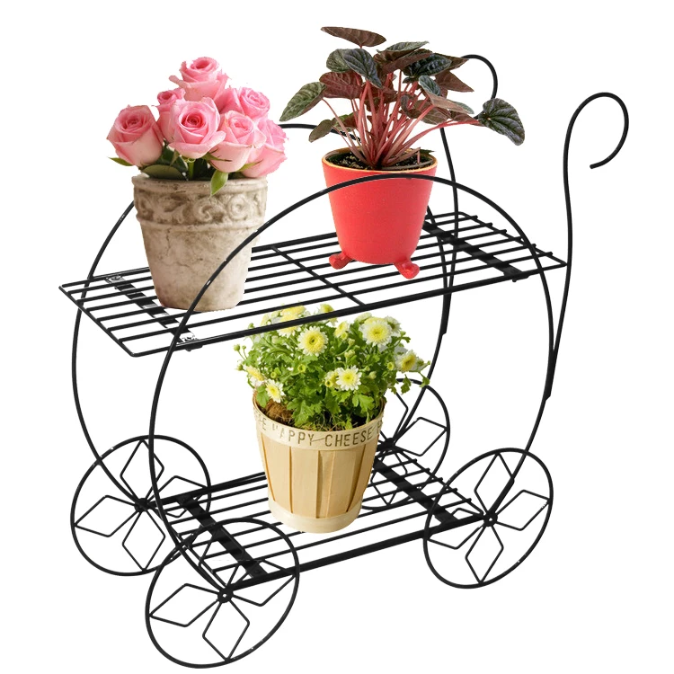 
Top quality metal black plant stand flower pot holder with wheels 