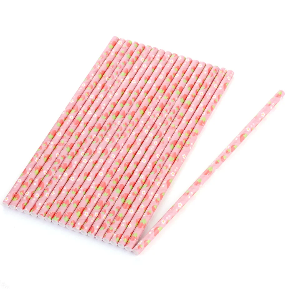 
Eco Friendly Kids Party Drinking Straws Strawberry Paper Art Straw For Bar Accessories 