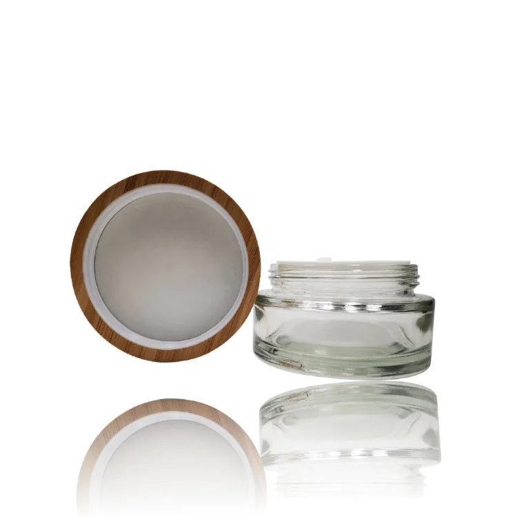 custom high end glass candle jar bamboo lid, empty clear 3oz 100g glass jar with bamboo lid cosmetic