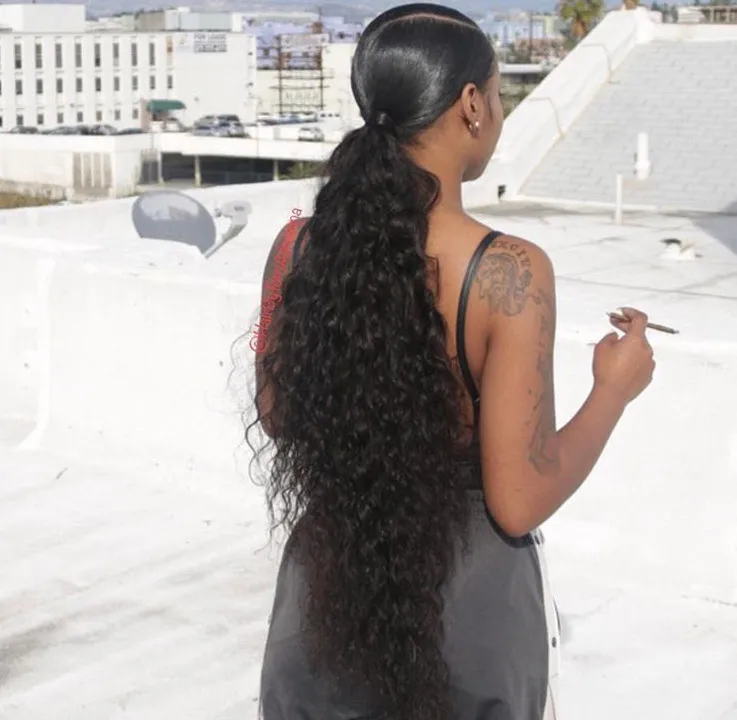 Free ship Human Hair Pony tail hairpiece Clip On Loose Wave  Brazilian Virgin Hair Deep curly wavy Pony tail Hair Extension140g