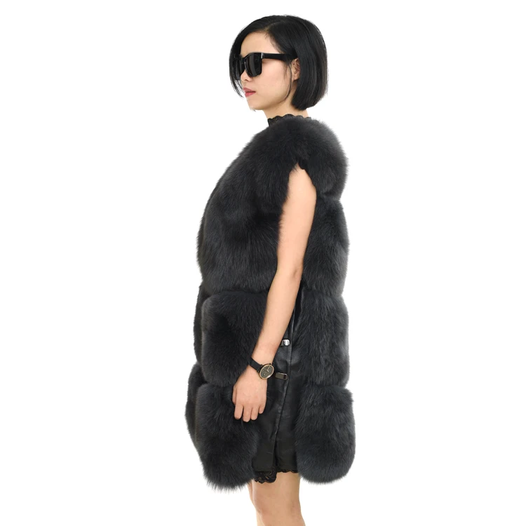 Women Street Fashion Blue Fox Fur Vest Women Fur Vest