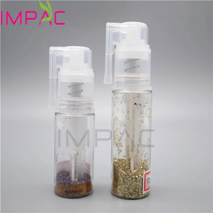 Transparent plastic hair powder bottle with powder sprayer for shimmer