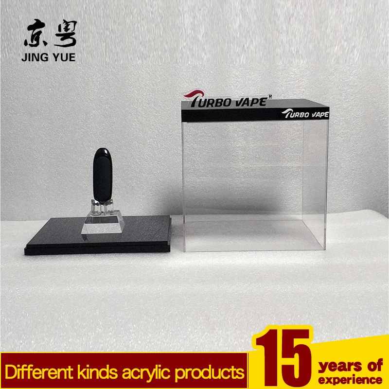 2022 custom cube clear cover and black base pmma plexiglass acrylic cigarette pen display box stand led acrylic display case
