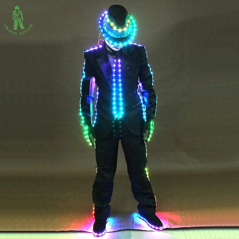 High Quality LED Suit Colorful Luminous Clothes Michael Jackson Style Performance Ballroom Night Club Show Luminescent Clothes