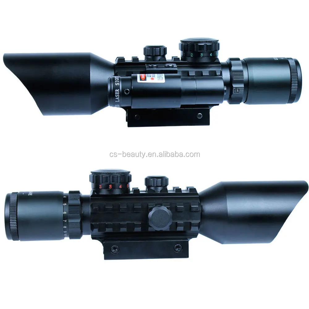 3-10x40 Tactical Rifle Scope Red Laser Dual illuminated Mil-dot w/ Rail Mounts Combo Airsoft Weapon Sight Hunting