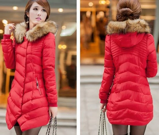 Stylish latest design korean style women down cotton slim elegant winter warm thick ladies long down jacket