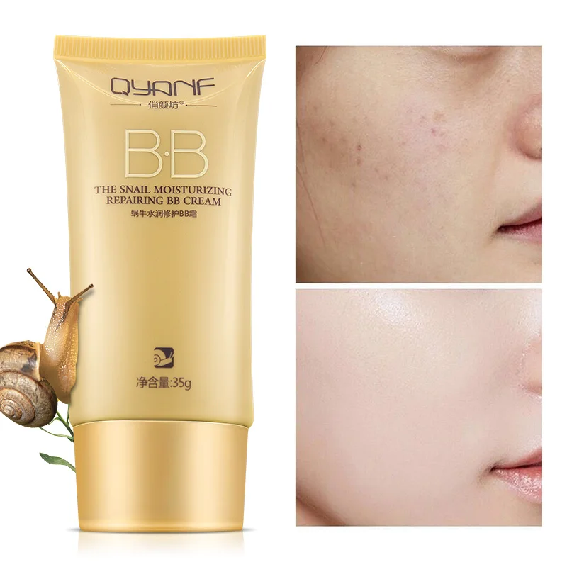 QYF Beauty Makeup BB Foundation Full Coverage Concealer Whitening Brightening Moisturizing Korea Snail BB Cream