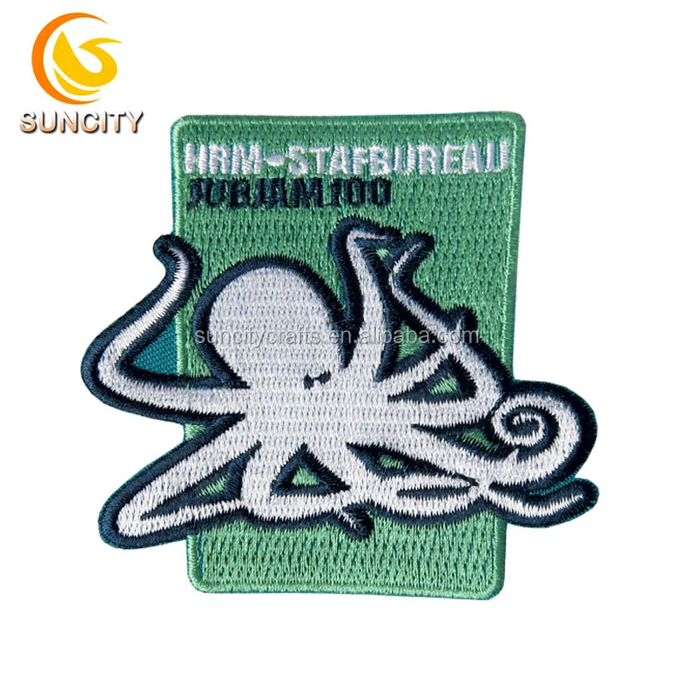 Special cheap custom logo animal fish octopus patches with iron laser cut embroidery animal patch