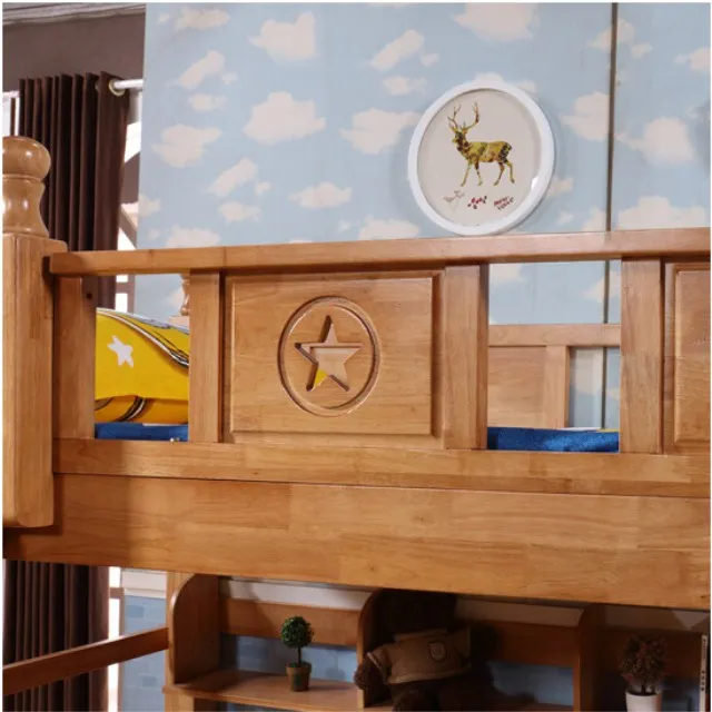 Rustic Style Kids Solid Wood Bunk Beds with Bookshelf High Quality Children Furniture Sets
