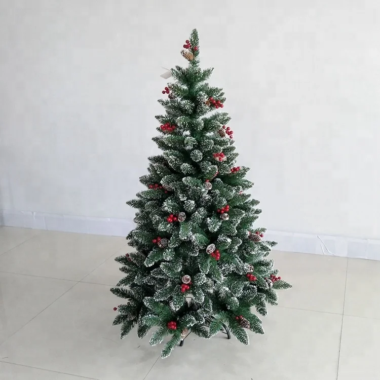 
150cm white paint pointed PVC leaf outdoor christmas tree with pine cones and red berries 