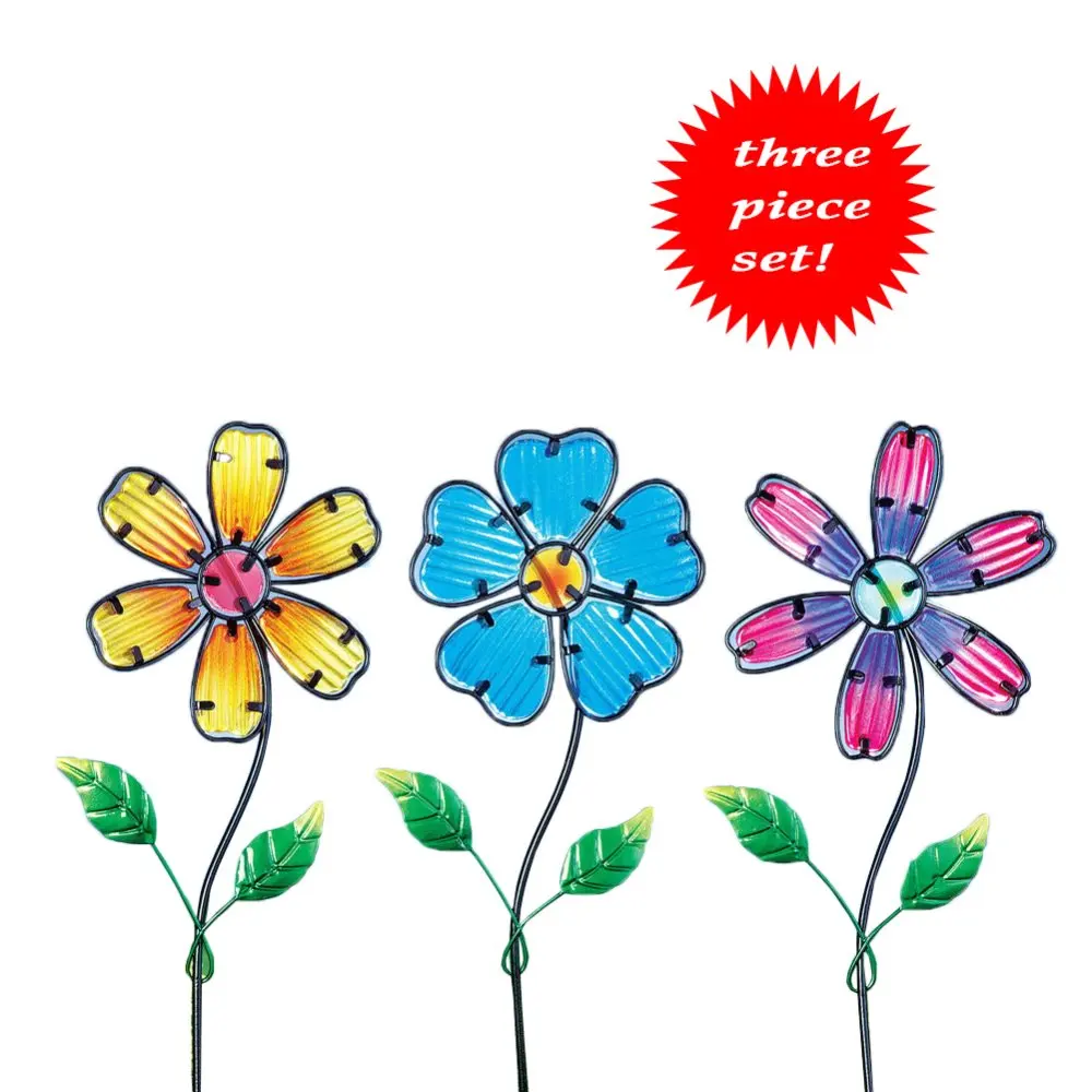 Stained Glass Flower Garden Stakes - Set of 3 Art Craft