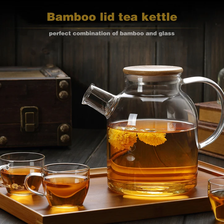 
glass teapot kettle with Bamboo lid and spring strainer ,teapot maker, chinese supplier 