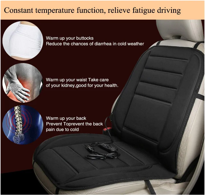 12V Auto Comfortable Car Heated Seat Cushion Hot Cover Warmer Pad in Winter Black