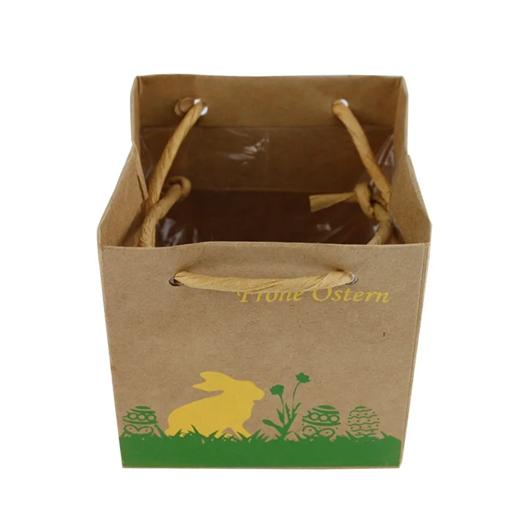 Mini kraft flower carrier bags Logo Printed Brown pot boxes seed planter with twisted Paper handle