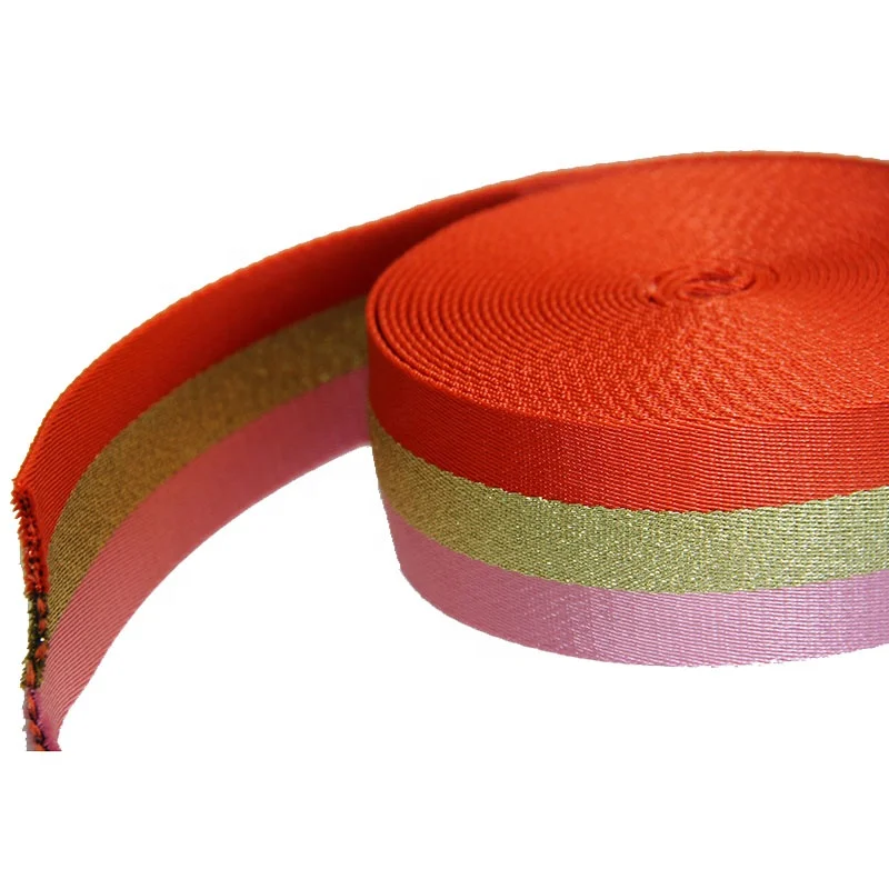 Factory Price Wholesale three colors Polyester Ribbon Gold Line Webbing 1.9 mm thickness 50mm width