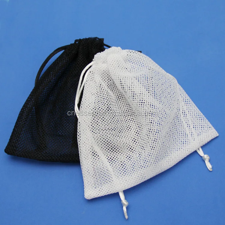 Small nylon cheap drawstring mesh net pouch bag with customized woven label