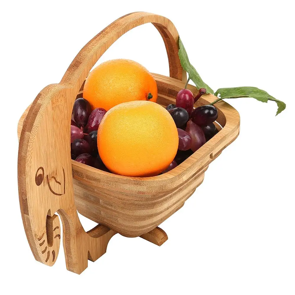 Natural Bamboo Elephant Shape Folding Collapsible Fruit Basket