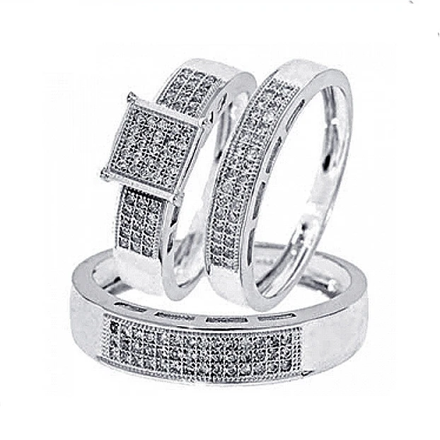 Exquisite 925 silver his and hers wedding band rings sets