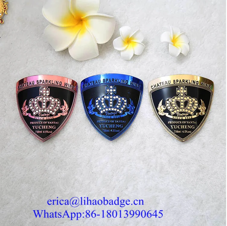 shield shape wine label,vodka label,luxury label, aluminum label for vodka