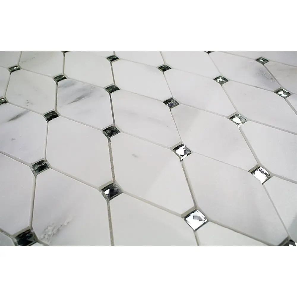 Decorstone24 Carrara White Marble Mixed Glass Mosaic Tiles For Backsplash