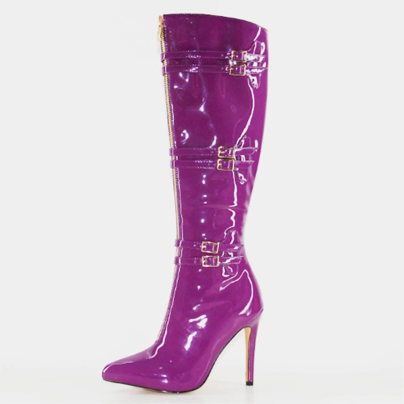 New Western Sexy High Heel Women Winter Long Boots Pointed Toe Fashion Purple Boots Party Wear