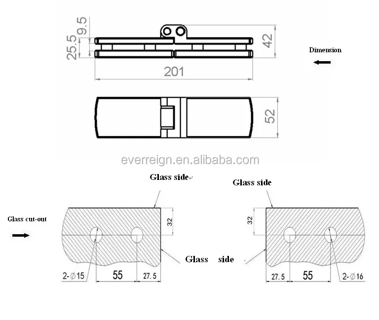 EV1700A-12 glass folding door hinge Windows glass connection