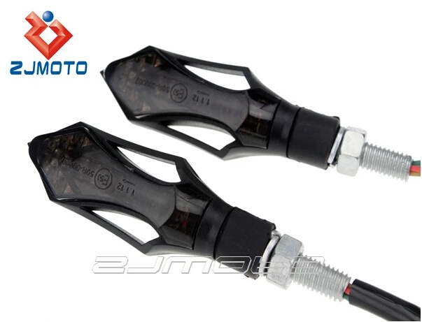 E-marked Approved ZJMOTO Motorcycle 12V LED Signal Light Turn Lamps With Smoke Lens Red+Amber Indicator Blinker For 8mm Bikes