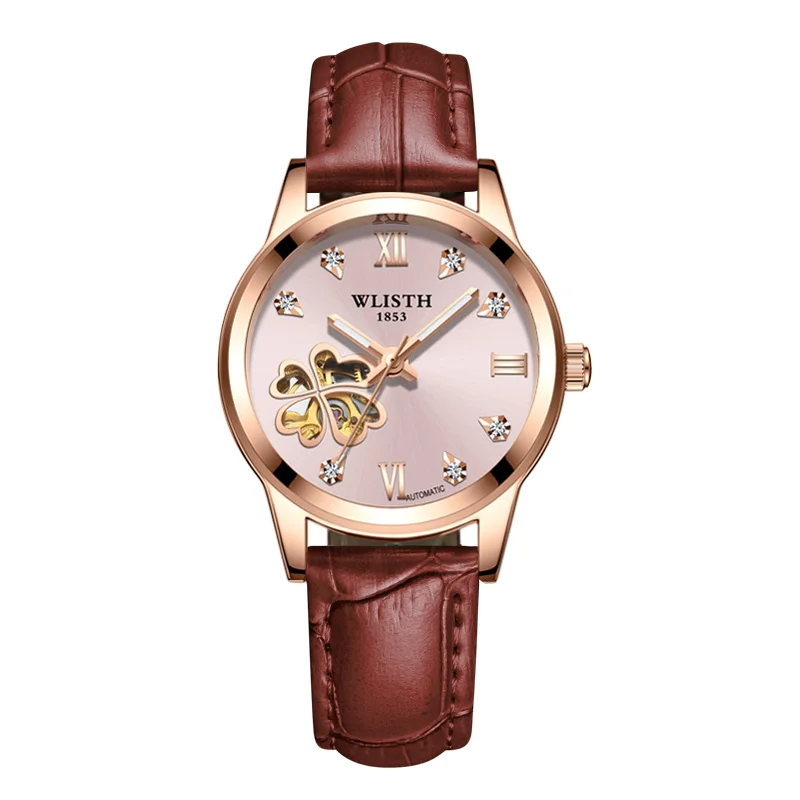Custom logo luxury women watch leather fashion wristwatches mechanical watches