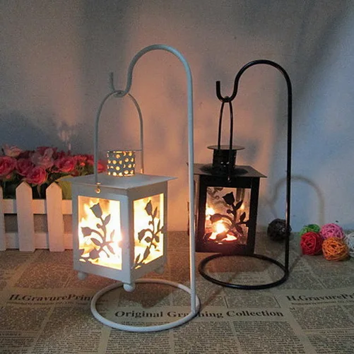 Europea-style! Hanging Glass Metal Lantern Candle Holder Candle Stick Lantern