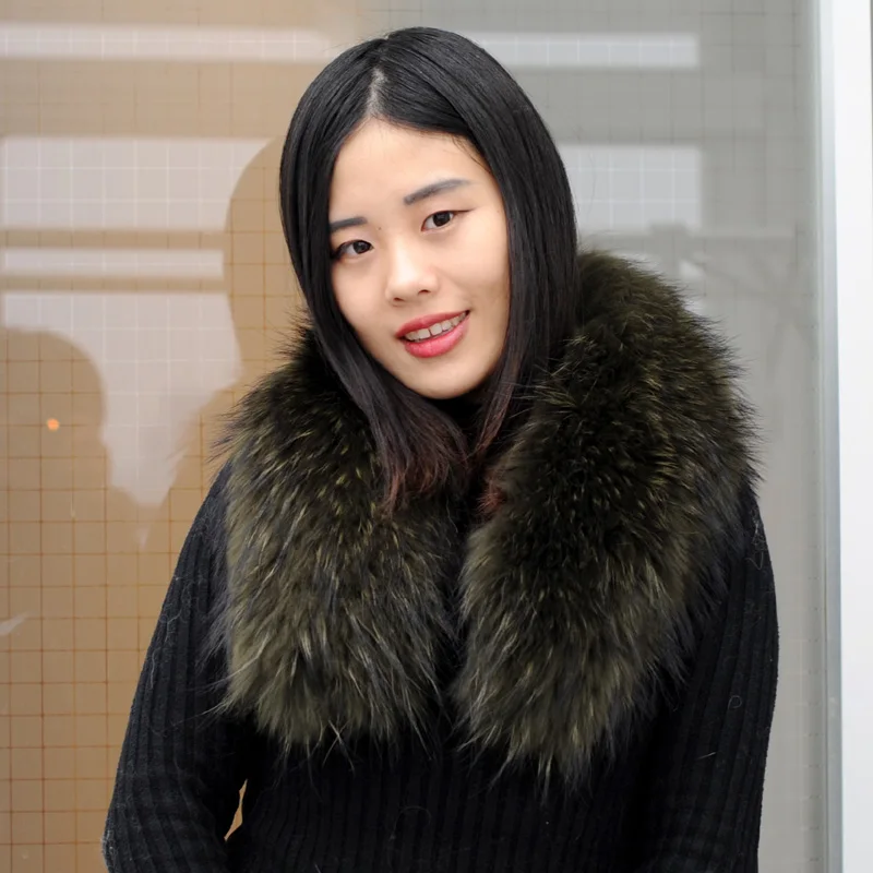 CX-A-76B Wholesale Super Detachable Real Raccoon Fur Hood Fur Collar