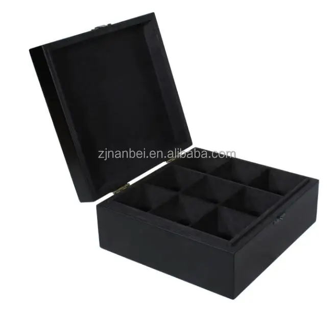 Деревянная чайная коробка черного цвета с логотипом на заказ для отелей и конференц-залов