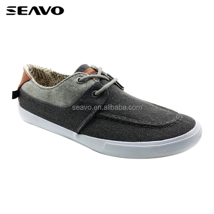 
SEAVO men casual shoes lace up blank jeans splicing canvas plains black 