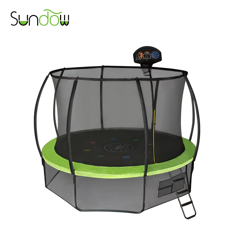 14ft cheap kids outdoor gymnastic trampoline with basketball hoop