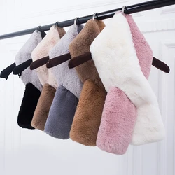 Winter solid color acrylic Classic thicken faux Fur cony rabbit hair cross collar scarf