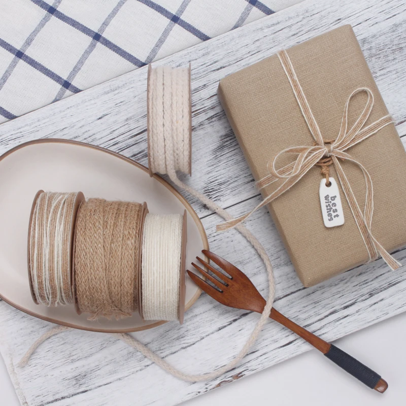 
High Quality Stripe Cotton Burlap Ribbon Roll Hemp Natural Jute Ribbon 