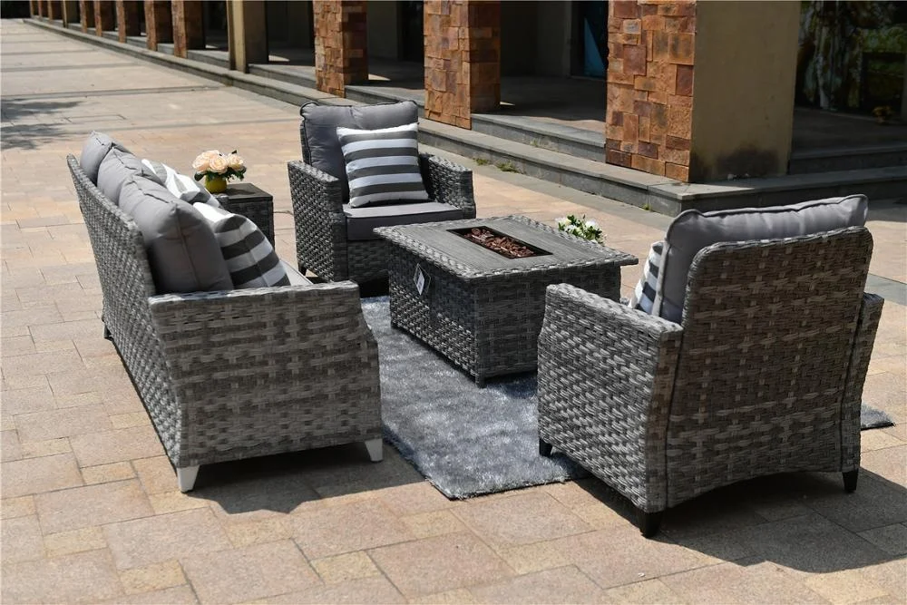 Modern Outdoor rattran furniture Garden Patio  Wicker Fire Pit Sofa Set