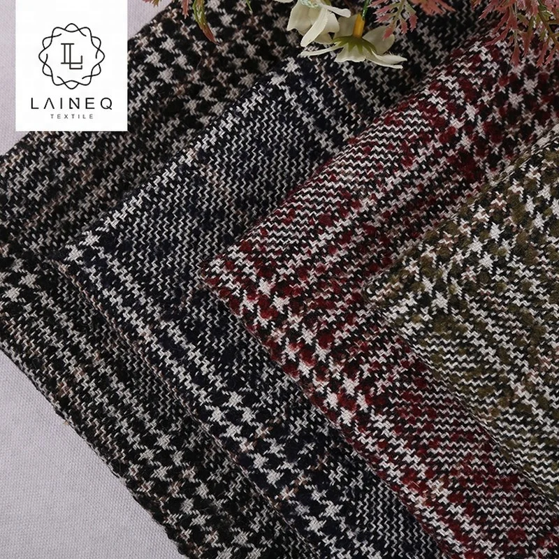 famous brand glen plaid houndstooth organic wool tweed blend plaid fabric