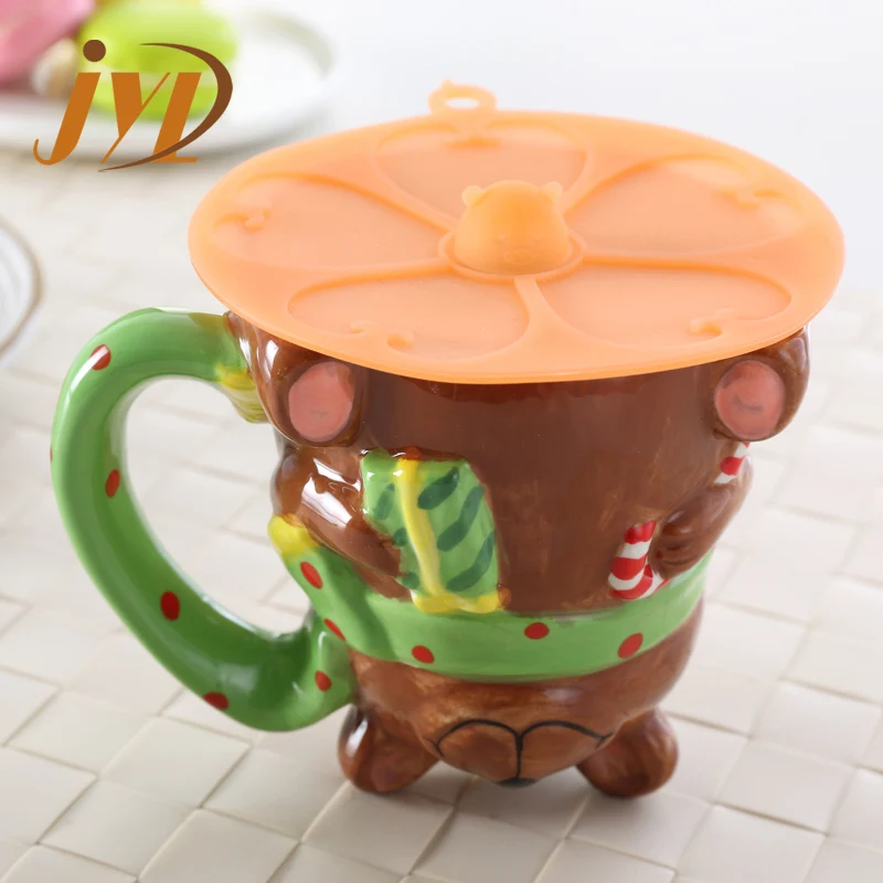 Fashion Design Modern Milk Tea Mug Cup Cute 3D Cartoon Shape  Animal Ceramic Children Mugs With Silicone Lid