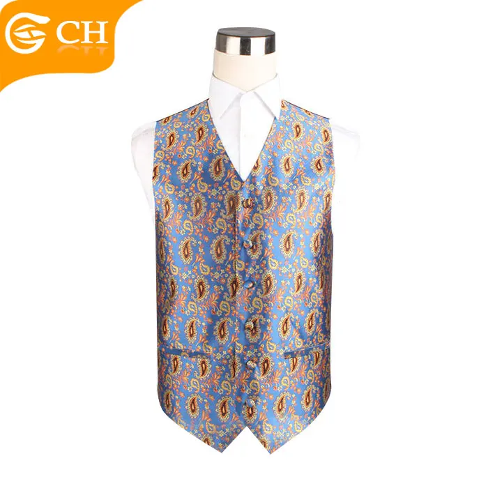 Новейший стиль костюма Пейсли узор полиэстер талия пальто для мужчин деловой жилет