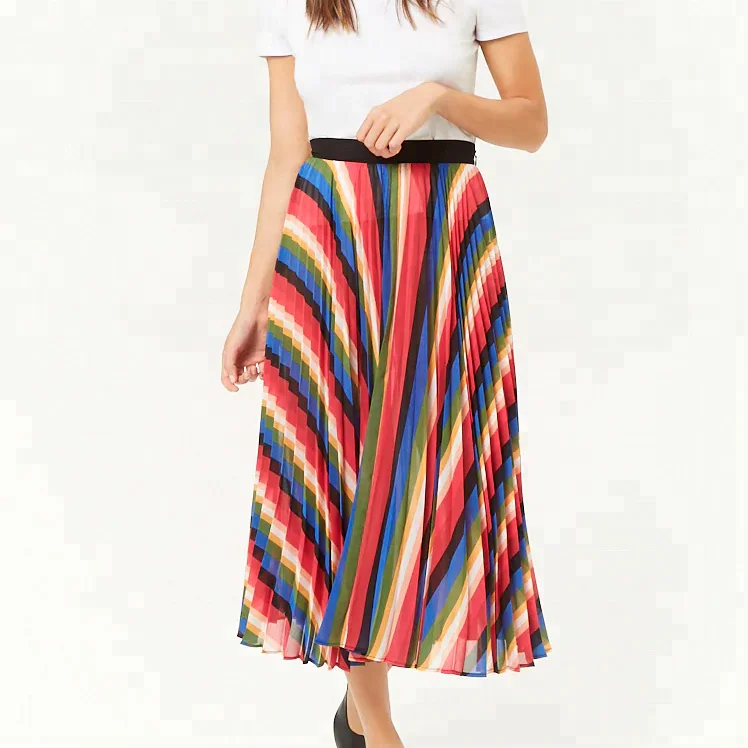 women factory clothing colorful pleated maxi skirt