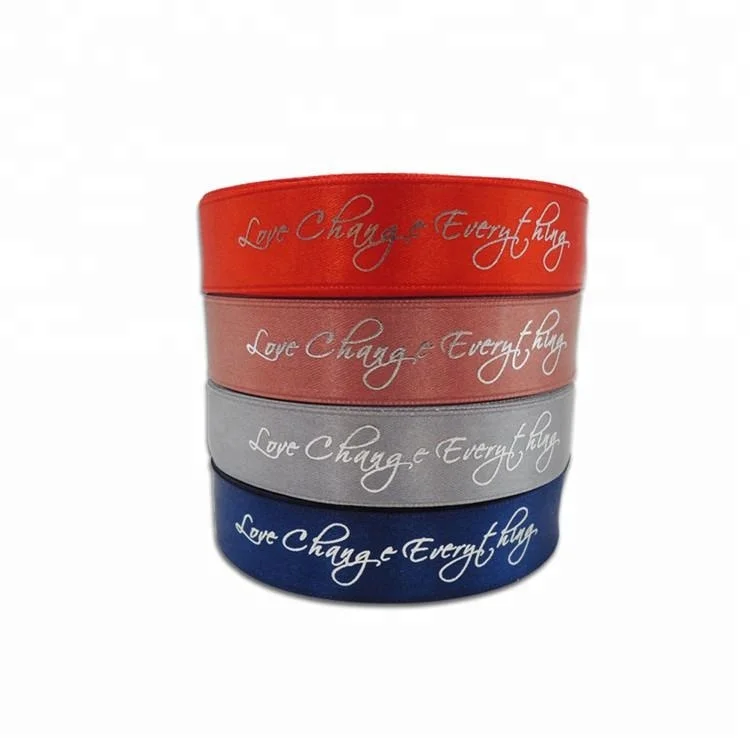 Cheapest Custom metallic sliver hot foil printed satin ribbon