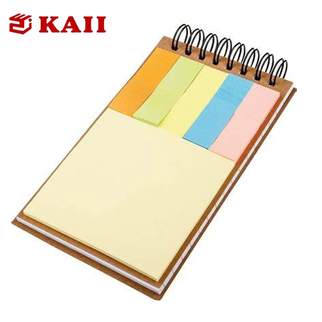KAII Spiral Notebook Kraft Paper Cover Steno Pocket Notepad With Pen In Holder, Sticky Notes And Page Marker Index Tabs Flags